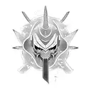 samurai com espada e máscara de oni tattoo design idea