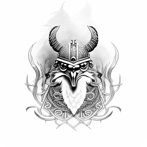 A detailed illustration of a Viking crow with intricate dotwork tattoo design idea