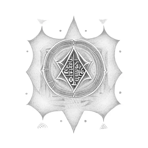 A dotwork tattoo of an ancient Egyptian hieroglyphic symbol of motherhood, with a Hebrew word for 'son' incorporated into the design, to honor your role as a stay-at-home mom. tattoo design idea