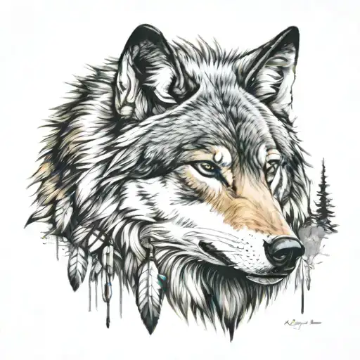 Native American wolf tattoo design idea