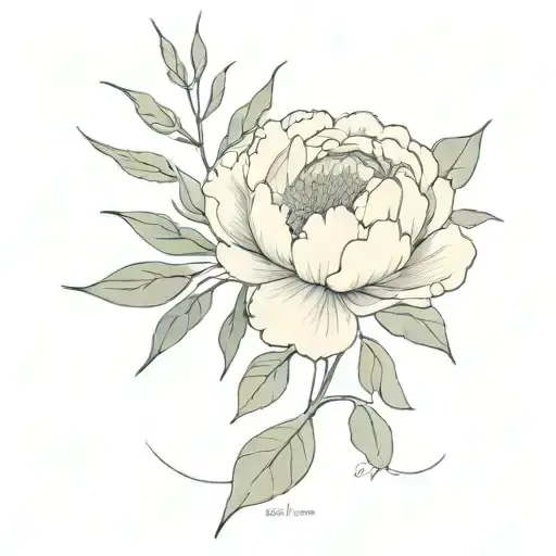 fineline 1 peony and 1 eucalyptus branch seperate  tattoo design idea