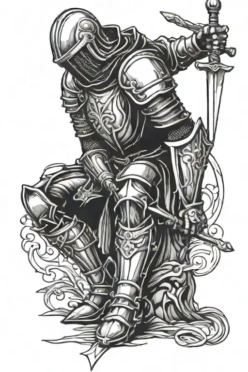 knight kneeling with sword  tattoo design idea