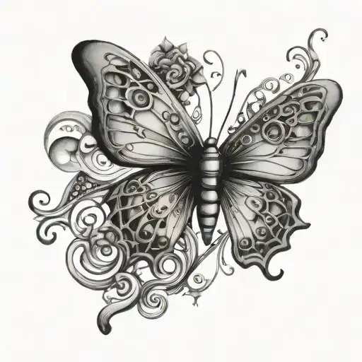 Safety pin morphing into a surrealistic butterfly tattoo design idea