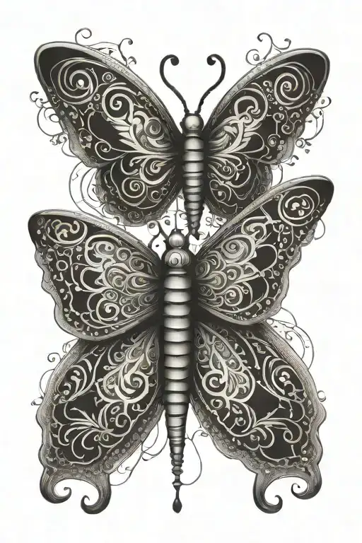 Butterfly made of irish dancing shoes and surrealistic elements tattoo design idea