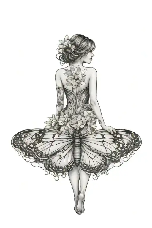 woman turning into a butterfly tattoo design idea