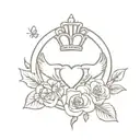 A claddagh ring design with elements of nature like flowers and butterflies tattoo design idea