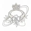 A claddagh ring design with elements of nature like flowers and butterflies tattoo design idea