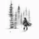 gothic little red ridinghood forest scene in memorial with big bad wolf tattoo design idea