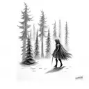 gothic little red ridinghood forest scene in memorial with big bad wolf tattoo design idea