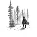 gothic little red ridinghood forest scene in memorial with big bad wolf tattoo design idea