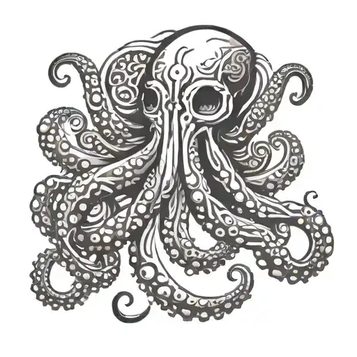 A tattoo design of an octopus inspired by Greek mythology and Viking runes tattoo design idea