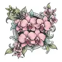 Roman numerals of 8 august 2024 surrounded by orchids  tattoo design idea