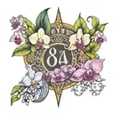Roman numerals of 8 august 2024 surrounded by orchids  tattoo design idea