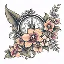 Roman numerals of 8 august 2024 surrounded by orchids  tattoo design idea