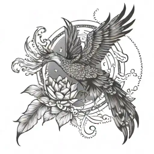 pheonix and lotus and moon and Sun  tattoo design idea