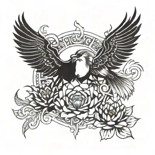 pheonix and lotus and moon and Sun  tattoo design idea