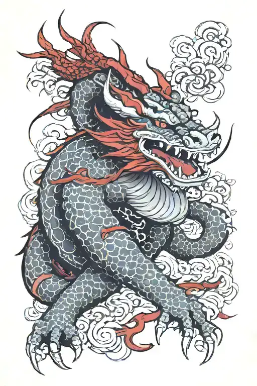 Yakuza, warrior, red, dragon tattoo design idea