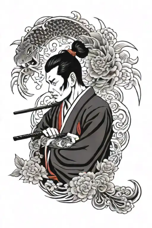 Yakuza, warrior, red tattoo design idea