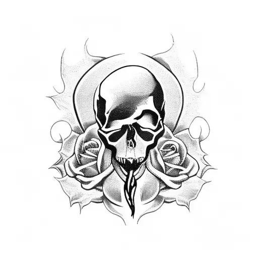 Skull roses snake knife tattoo design idea