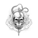 Skull roses snake knife tattoo design idea