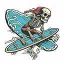 skeleton on a surf board tattoo design idea