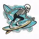 skeleton on a surf board tattoo design idea