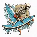 skeleton on a surf board tattoo design idea