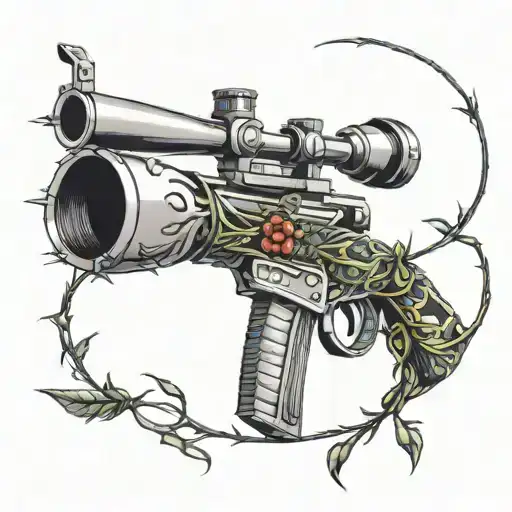 vine with thorns and a sniper aiming through a scope tattoo design idea