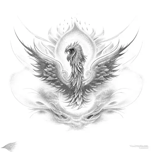 A phoenix rising from the ashes, representing resilience and never giving up tattoo design idea