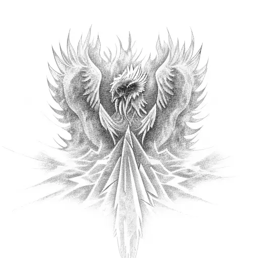 A phoenix rising from the ashes, representing resilience and never giving up tattoo design idea