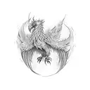 A phoenix rising from the ashes, representing resilience and never giving up tattoo design idea