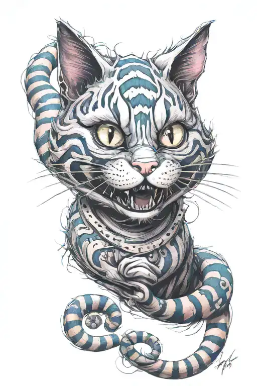 Cheshire Cat from the tom Burton movie where the cheshire Cat is dissolving in the air  tattoo design idea