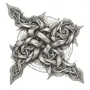 Create a sleeve tattoo featuring intricate Viking knotwork and warrior symbols tattoo design idea