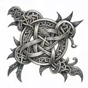 Create a sleeve tattoo featuring intricate Viking knotwork and warrior symbols tattoo design idea