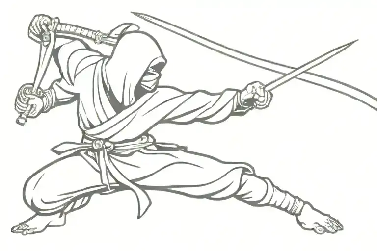 Ninja striking with katana sword tattoo design idea