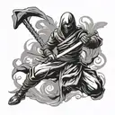 Ninja coming out of smoke slicing with a katana sword tattoo design idea