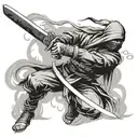 Ninja coming out of smoke slicing with a katana sword tattoo design idea