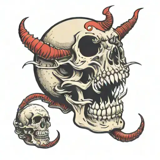 earth worm teeth skulls red and black  tattoo design idea