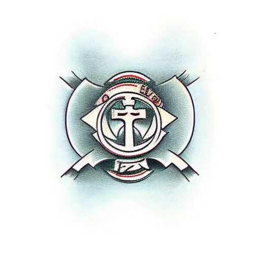 Cross with initials and a image in the background  tattoo design idea