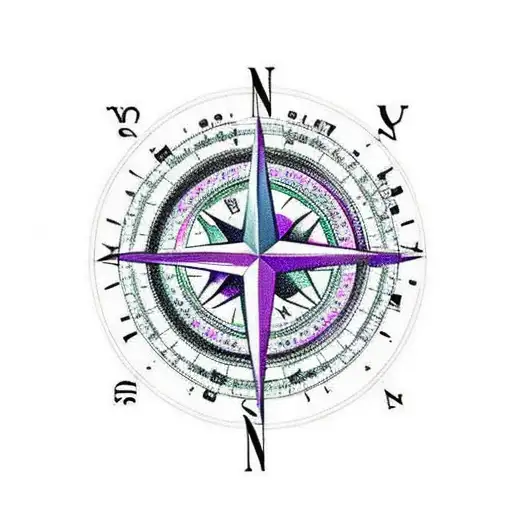 compass with galaxy and the world in the back ground with North facing a cross tattoo design idea