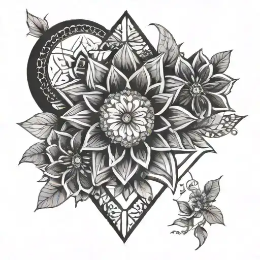 lunar phases, flower intertwined tattoo design idea