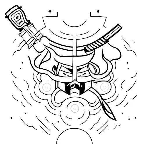 Create a minimalist tattoo of a katana with a subtle anime-inspired background tattoo design idea