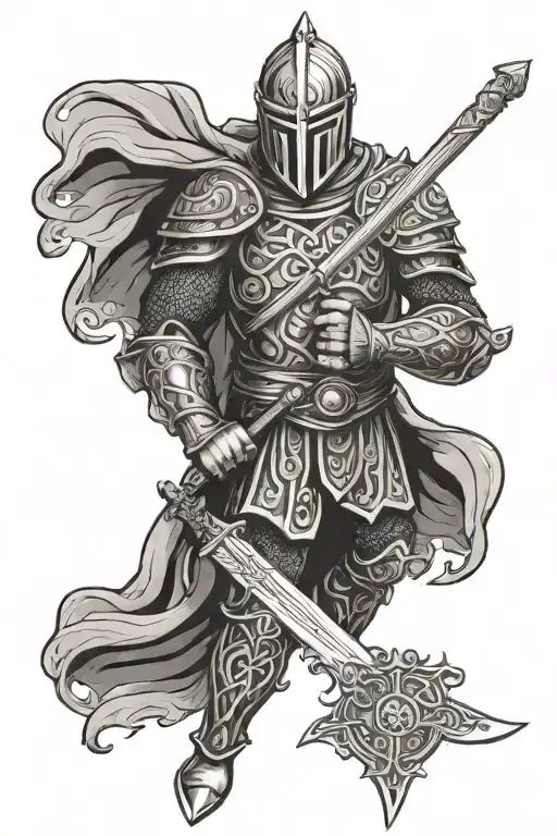 celtic knight holding a sword tattoo design idea