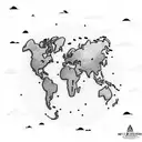 A world map with dotted lines connecting different locations and clouds floating above tattoo design idea