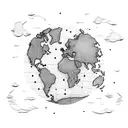 A world map with dotted lines connecting different locations and clouds floating above tattoo design idea