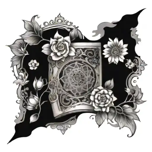books, toxic flowers, mandala design incorporating tattoo design idea