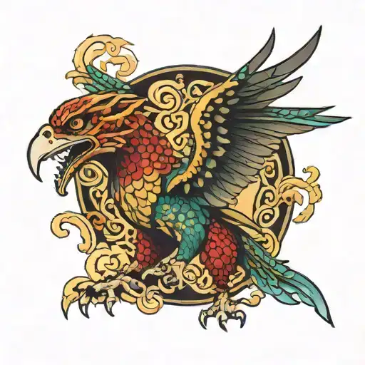 realistic Mexican dragon and eagle soaring tattoo design idea