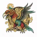 realistic Mexican dragon and eagle soaring tattoo design idea