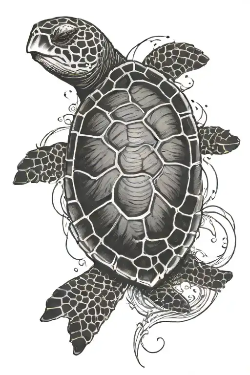 fine line sea turtle swimming upstream symbolizing perseverance tattoo design idea