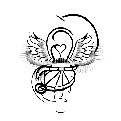 A minimalist tattoo of a soaring eagle carrying a bell in its talons, symbolizing the client's love for music and freedom. tattoo design idea